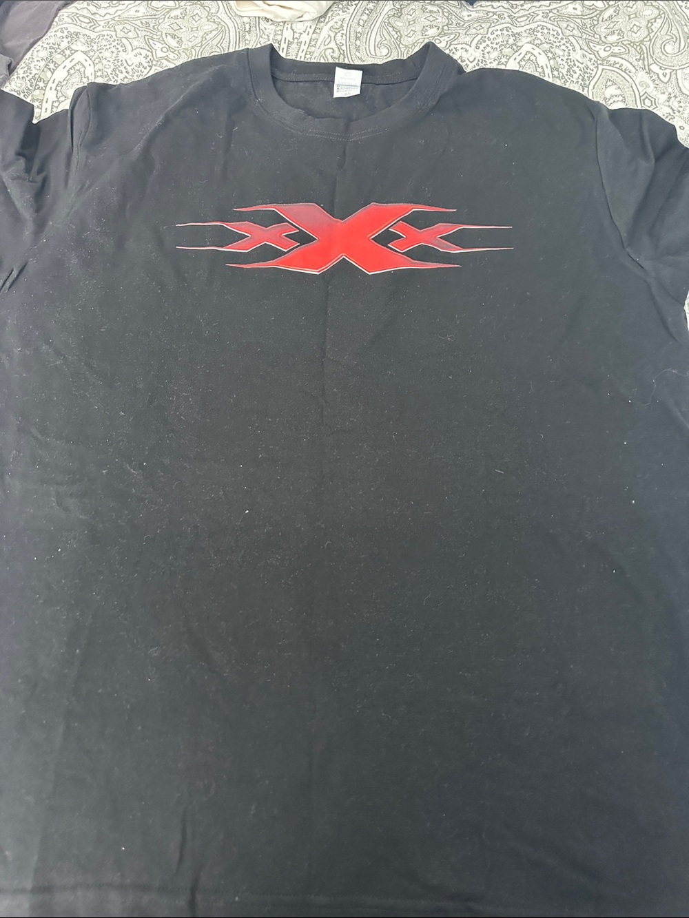 Men's Black Crewneck Tee with Red Graphic